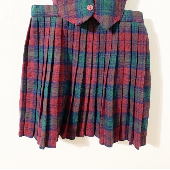 Fringe Wool Blend Plaid Pleated Skirt Vest One Pie - Picture 4 of 11